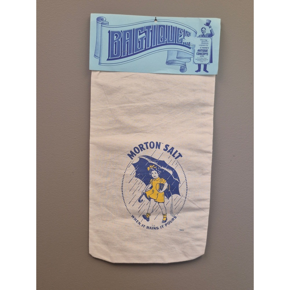 Vintage Morton Salt Umbrella Girl Muslin Bagtiques Bag 1981 NOS 19" Advertising